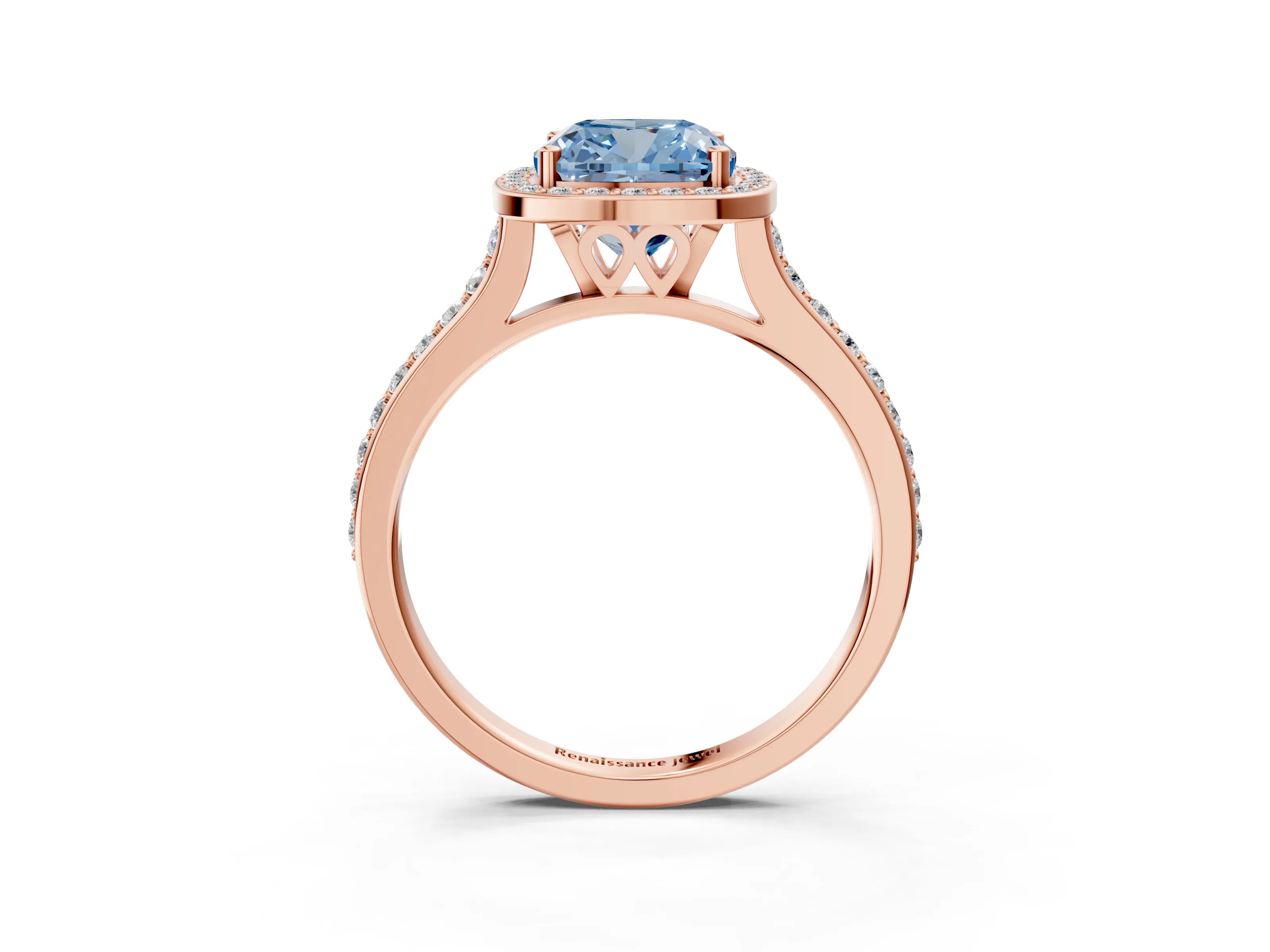 Rose gold Fancy Blue Cushion Cut Halo Round Diamond Pavé Band with Four-Prong Setting_6