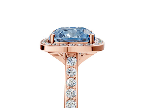 Rose gold Fancy Blue Cushion Cut Halo Round Diamond Pavé Band with Four-Prong Setting_8