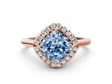 Rose gold Fancy Blue Cushion Cut Halo Round Diamond Solitaire Engagement Ring with Pave Band and Four-Prong Setting_12