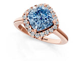 Rose gold Fancy Blue Cushion Cut Halo Round Diamond Solitaire Engagement Ring with Pave Band and Four-Prong Setting_13