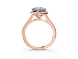 Rose gold Fancy Blue Cushion Cut Halo Round Diamond Solitaire Engagement Ring with Pave Band and Four-Prong Setting_15