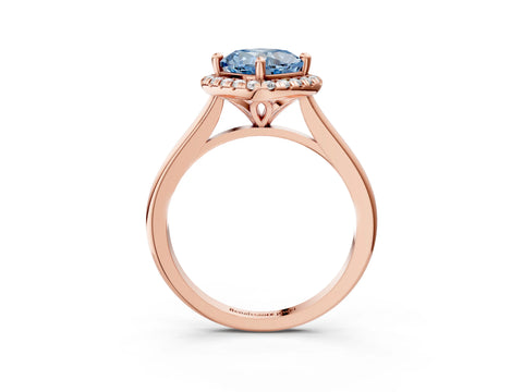 Rose gold Fancy Blue Cushion Cut Halo Round Diamond Solitaire Engagement Ring with Pave Band and Four-Prong Setting_15