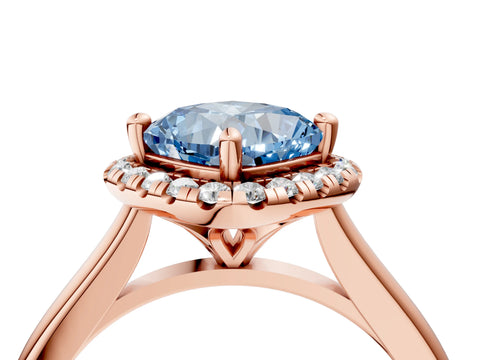 Rose gold Fancy Blue Cushion Cut Halo Round Diamond Solitaire Engagement Ring with Pave Band and Four-Prong Setting_16