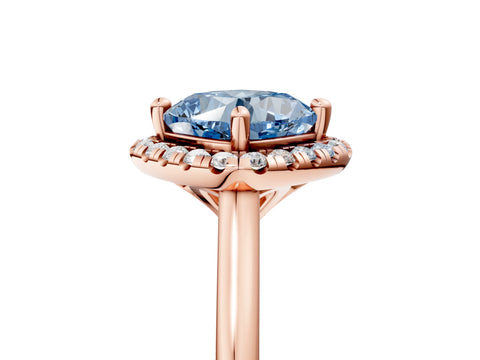 Rose gold Fancy Blue Cushion Cut Halo Round Diamond Solitaire Engagement Ring with Pave Band and Four-Prong Setting_17
