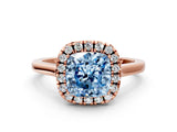 Rose gold Fancy Blue Cushion Cut Halo Round Diamond Solitaire Ring with Pavé Band and Four-Prong Setting_12