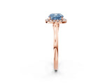 Rose gold Fancy Blue Cushion Cut Halo Round Diamond Solitaire Ring with Pavé Band and Four-Prong Setting_14