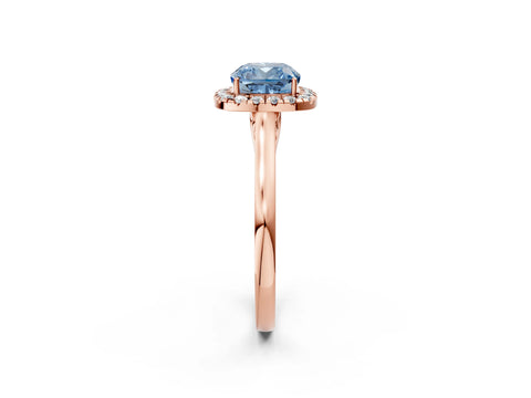 Rose gold Fancy Blue Cushion Cut Halo Round Diamond Solitaire Ring with Pavé Band and Four-Prong Setting_14