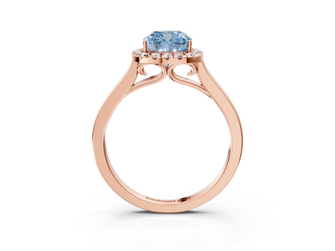 Rose gold Fancy Blue Cushion Cut Halo Round Diamond Solitaire Ring with Pavé Band and Four-Prong Setting_15