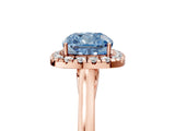 Rose gold Fancy Blue Cushion Cut Halo Round Diamond Solitaire Ring with Pavé Band and Four-Prong Setting_17