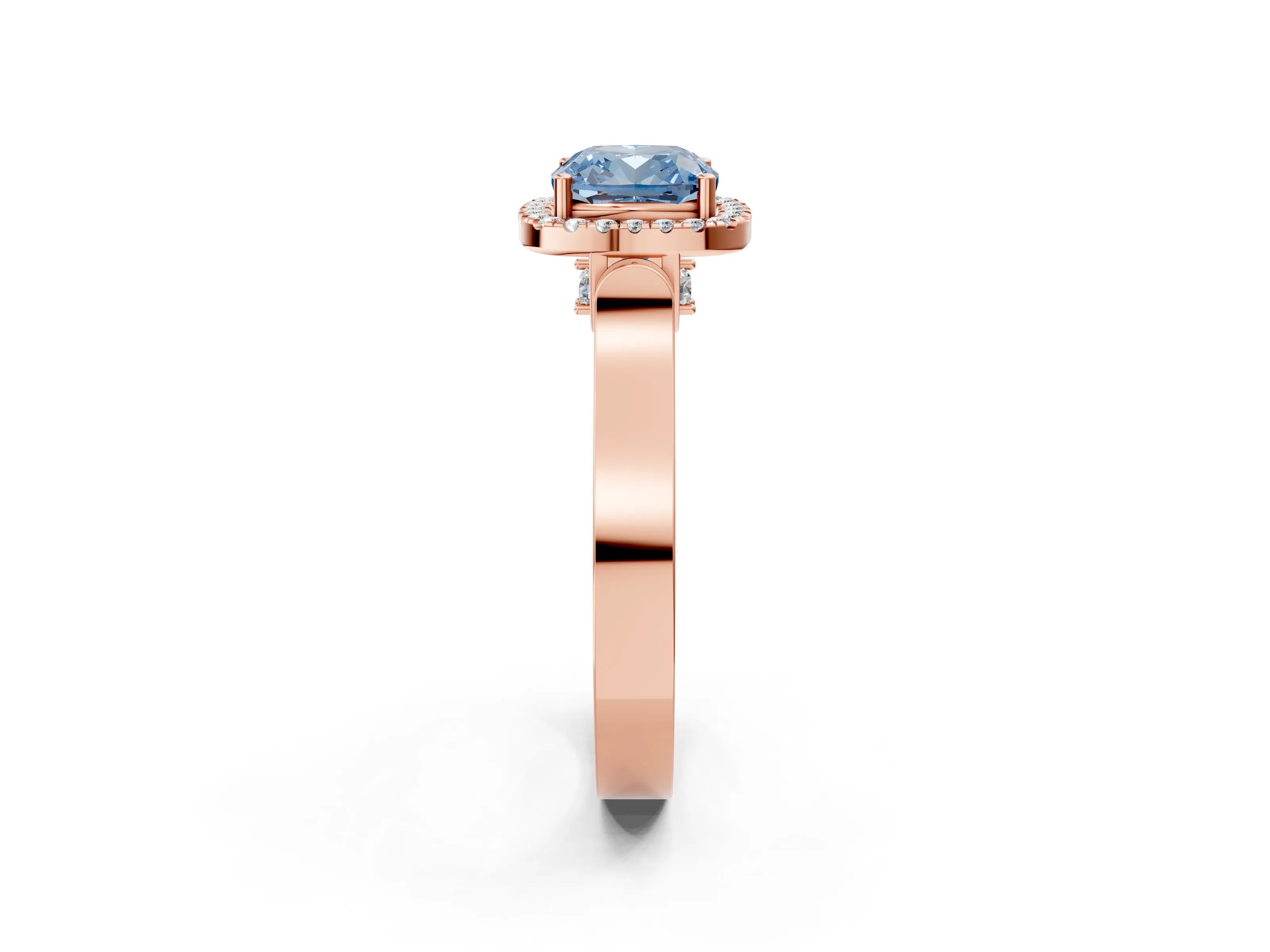 Rose gold Fancy Blue Cushion Cut Halo Round Diamond Twist Band with Four-Prong Setting_2