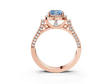 Rose gold Fancy Blue Cushion Cut Halo Round Diamond Twist Band with Four-Prong Setting_3