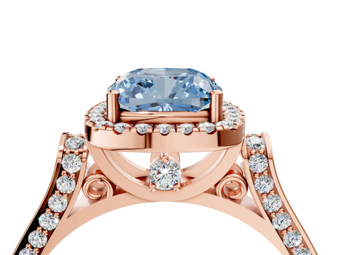 Rose gold Fancy Blue Cushion Cut Halo Round Diamond Twist Band with Four-Prong Setting_4