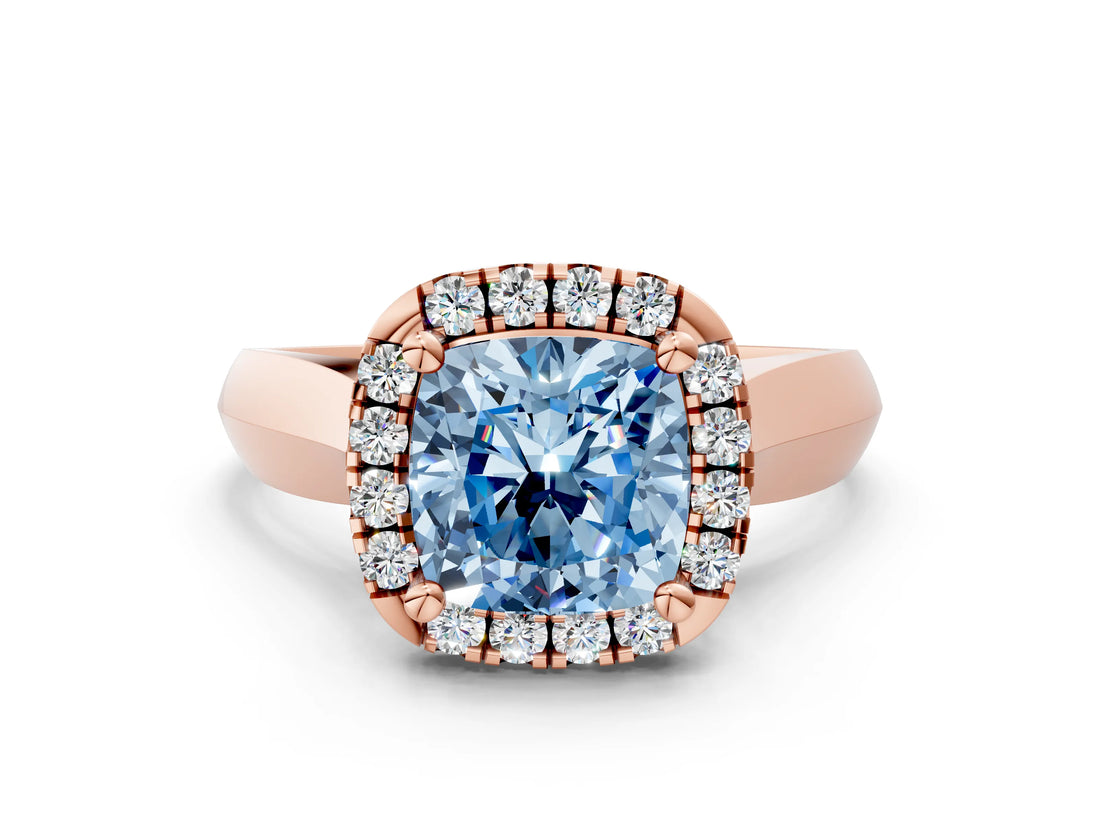 Rose gold Fancy Blue Cushion  Cut Halo Solitaire Engagement Ring with Square Band and Four-Prong Setting_66