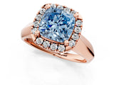 Rose gold Fancy Blue Cushion  Cut Halo Solitaire Engagement Ring with Square Band and Four-Prong Setting_67