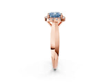 Rose gold Fancy Blue Cushion  Cut Halo Solitaire Engagement Ring with Square Band and Four-Prong Setting_68