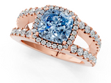Rose gold Fancy Blue Cushion  Cut Halo Split Shank Diamond Ring with Four-Prong Setting_46