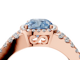 Rose gold Fancy Blue Cushion  Cut Halo Split Shank Diamond Ring with Four-Prong Setting_49