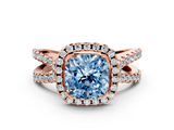 Rose gold Fancy Blue Cushion  Cut Halo Split Shank Pave Set Ring_61
