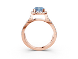 Rose gold Fancy Blue Cushion  Cut Halo Split Shank Pave Set Ring_64