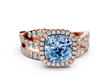 Rose gold Fancy Blue Cushion  Cut Halo Split Shank Prong Setting Ring_61