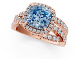 Rose gold Fancy Blue Cushion  Cut Halo Split Shank Prong Setting Ring_62