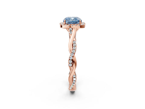 Rose gold Fancy Blue Cushion Cut Halo Twist Band with Four-Prong Setting_2
