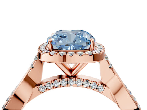 Rose gold Fancy Blue Cushion Cut Halo Twist Band with Four-Prong Setting_4