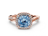 Rose gold Fancy Blue Cushion  Cut Halo Twisted Band Four-Prong Ring_20