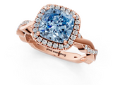 Rose gold Fancy Blue Cushion  Cut Halo Twisted Band Four-Prong Ring_21