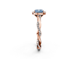 Rose gold Fancy Blue Cushion  Cut Halo Twisted Band Four-Prong Ring_22