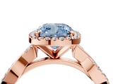 Rose gold Fancy Blue Cushion  Cut Halo Twisted Band Four-Prong Ring_24