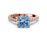Rose gold Fancy Blue Cushion  Cut Pavé Band Solitaire Ring with Four-Prong Setting_35