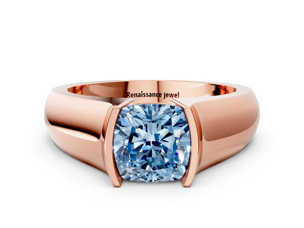 Rose Gold Cushion Cut Half Bezel Engagement Ring Setting for Fancy Blue Center - Design RJ-777