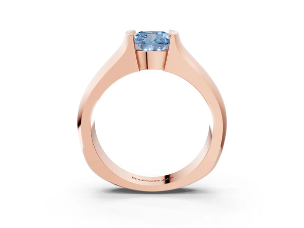 Rose Gold Cushion Cut Half Bezel Engagement Ring Setting for Fancy Blue Center - Design RJ-777