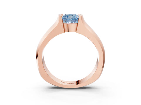 Rose gold Fancy Blue Cushion Cut Solitaire Bezel Set Diamond Ring with Wide Band_3