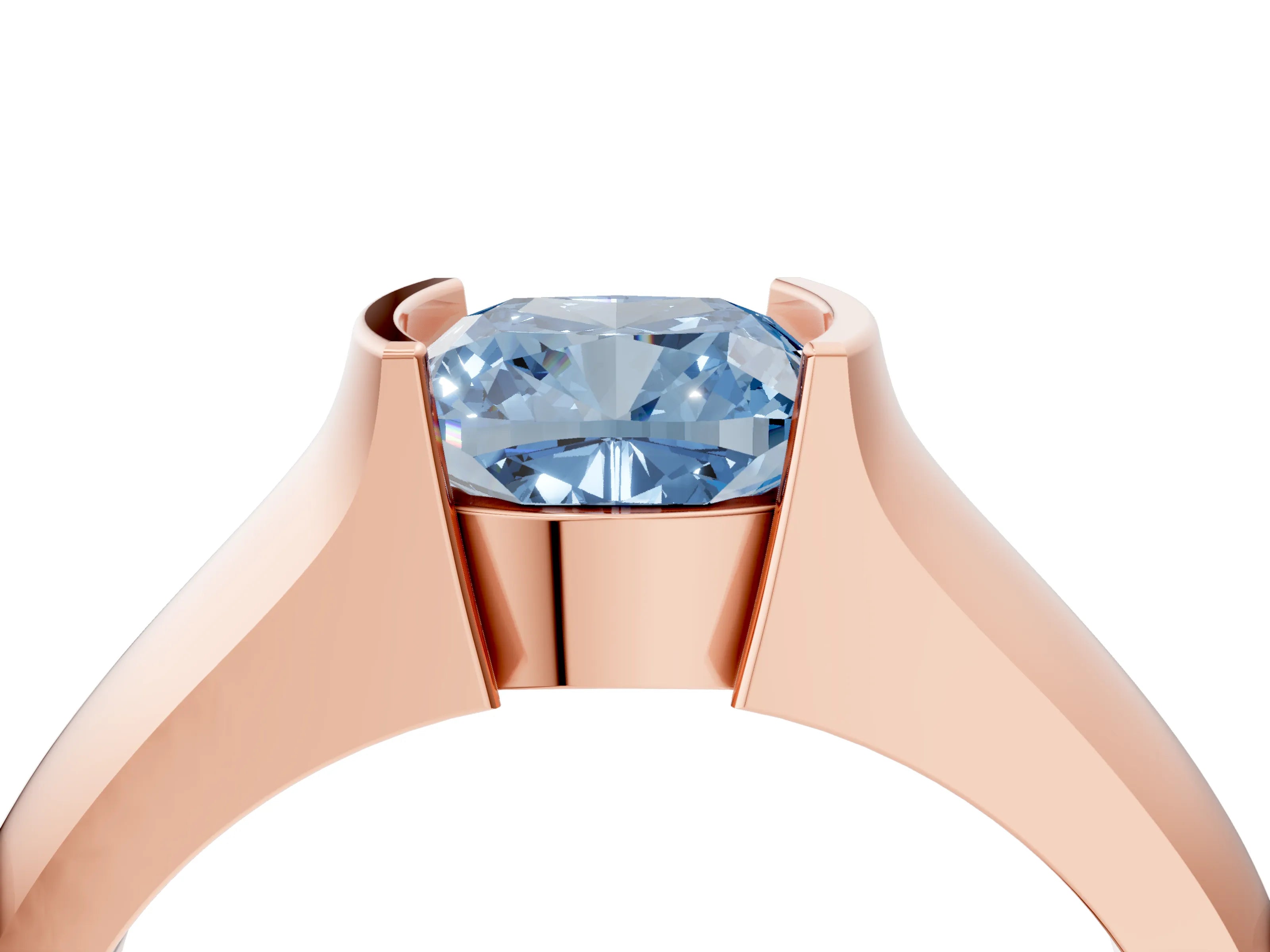 Rose gold Fancy Blue Cushion Cut Solitaire Bezel Set Diamond Ring with Wide Band_4