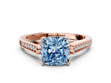 Rose gold Fancy Blue Cushion Cut Solitaire Cathedral Diamond Engagement Ring with Channel-Set Band and Four-Prong Setting_3