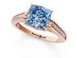 Rose gold Fancy Blue Cushion Cut Solitaire Cathedral Diamond Engagement Ring with Channel-Set Band and Four-Prong Setting_4
