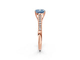 Rose gold Fancy Blue Cushion Cut Solitaire Cathedral Diamond Engagement Ring with Channel-Set Band and Four-Prong Setting_5