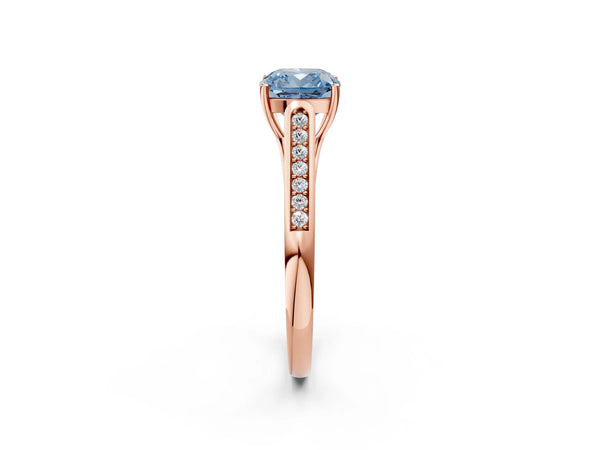 Rose Gold Cushion Cut Cathedral Solitaire Engagement Ring Setting for Fancy Blue Center