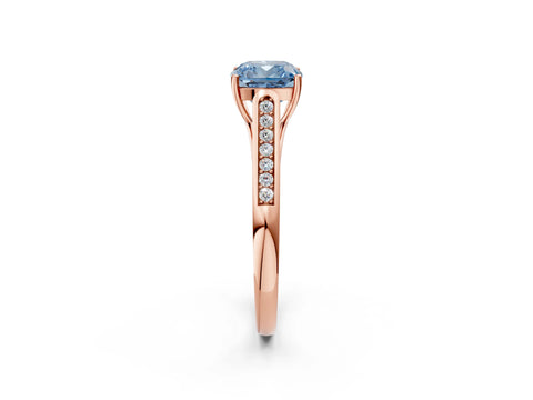 Rose gold Fancy Blue Cushion Cut Solitaire Cathedral Diamond Engagement Ring with Channel-Set Band and Four-Prong Setting_5