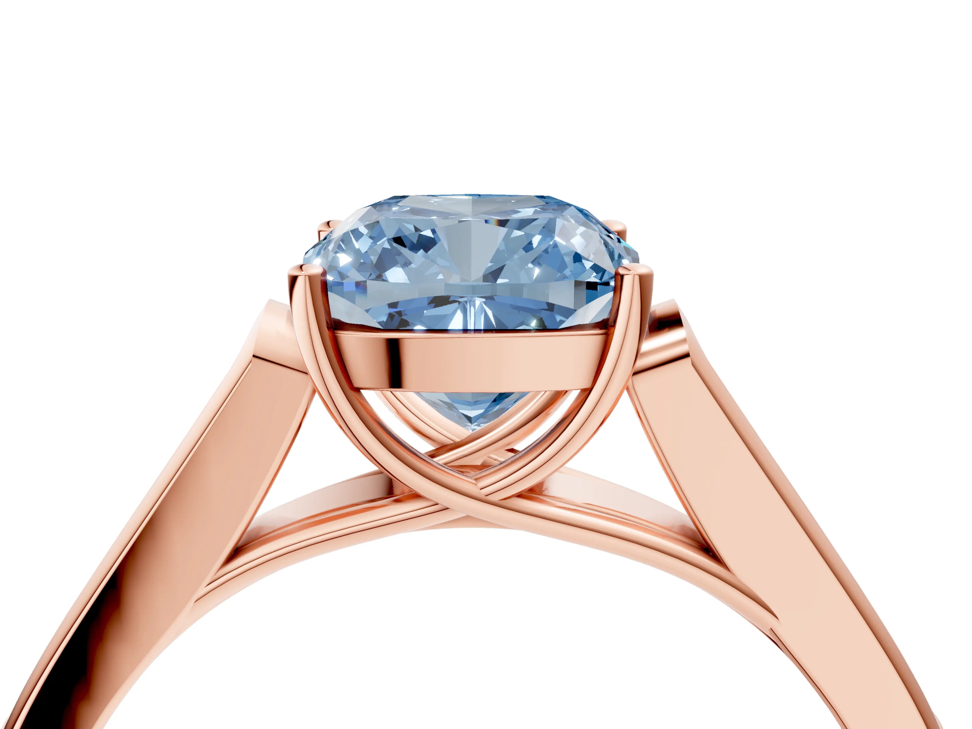 Rose gold Fancy Blue Cushion Cut Solitaire Cathedral Diamond Engagement Ring with Channel-Set Band and Four-Prong Setting_7