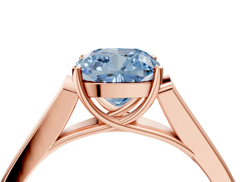Rose gold Fancy Blue Cushion Cut Solitaire Cathedral Diamond Engagement Ring with Channel-Set Band and Four-Prong Setting_7