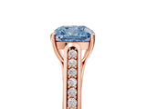 Rose gold Fancy Blue Cushion Cut Solitaire Cathedral Diamond Engagement Ring with Channel-Set Band and Four-Prong Setting_8