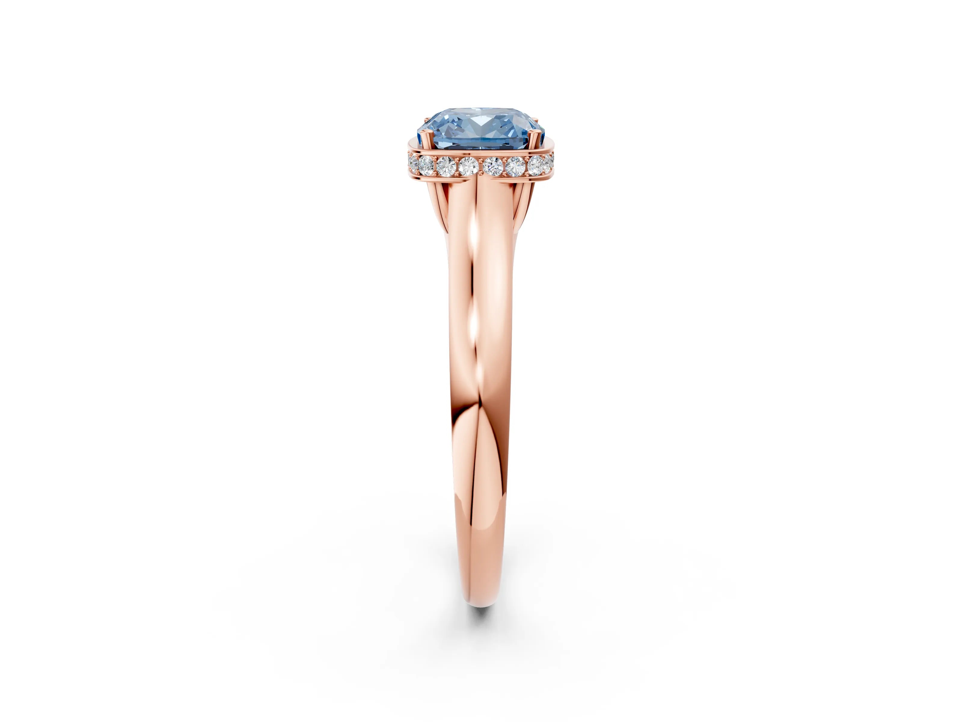Rose gold Fancy Blue Cushion Cut Solitaire Diamond Engagement Ring with Four-Prong Setting and Tapered Band_2