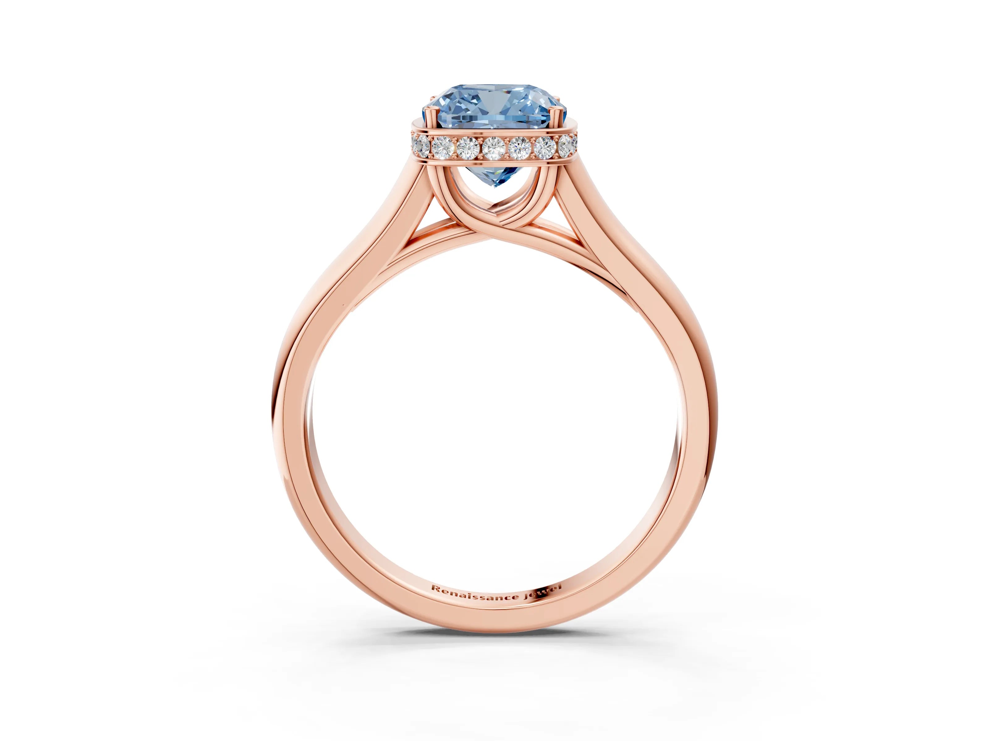 Rose gold Fancy Blue Cushion Cut Solitaire Diamond Engagement Ring with Four-Prong Setting and Tapered Band_3