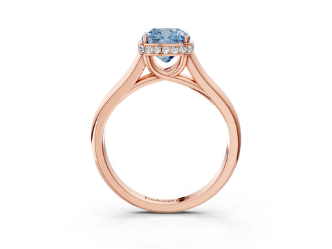 Rose gold Fancy Blue Cushion Cut Solitaire Diamond Engagement Ring with Four-Prong Setting and Tapered Band_3