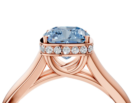 Rose gold Fancy Blue Cushion Cut Solitaire Diamond Engagement Ring with Four-Prong Setting and Tapered Band_4