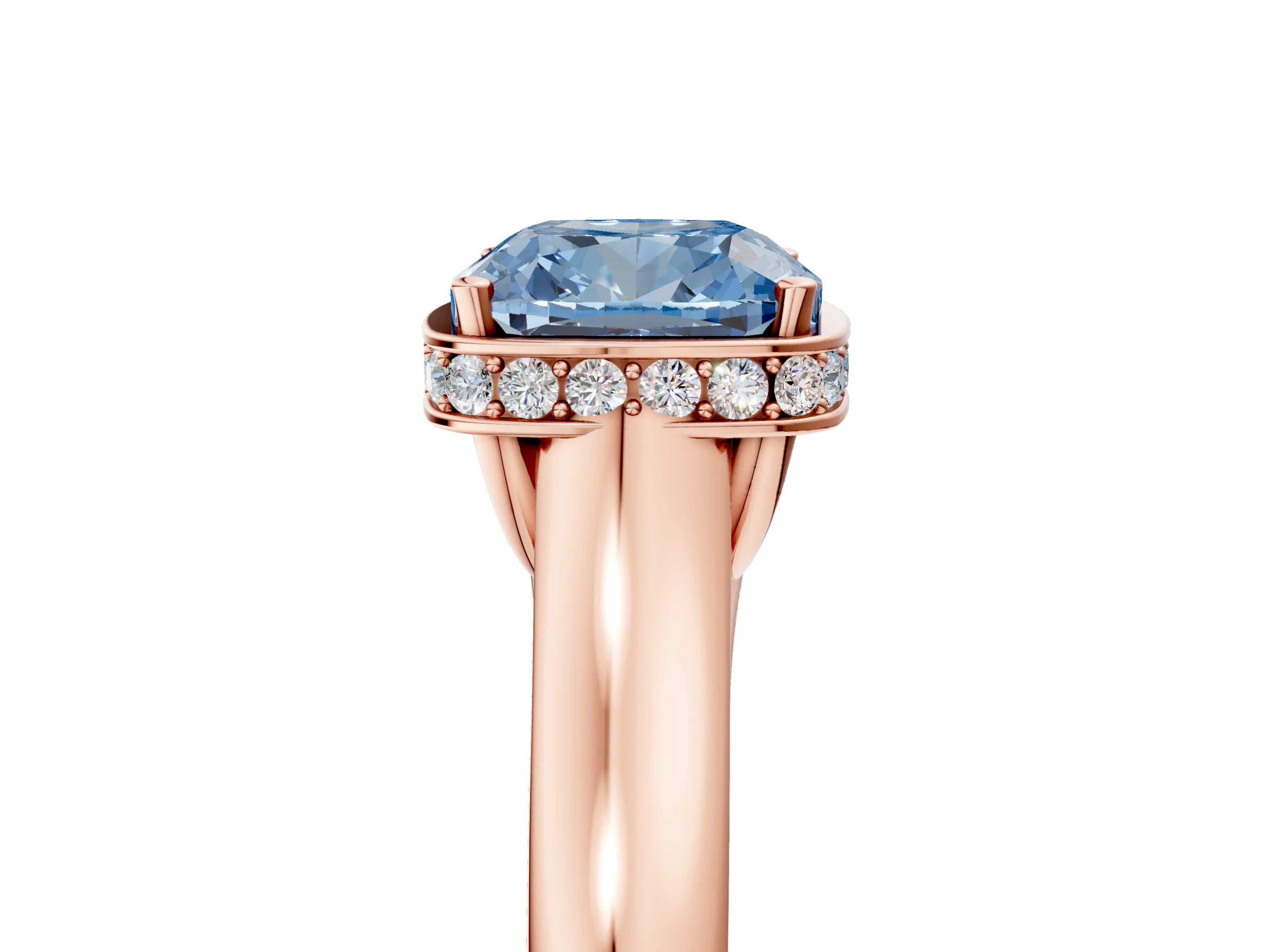 Rose gold Fancy Blue Cushion Cut Solitaire Diamond Engagement Ring with Four-Prong Setting and Tapered Band_5