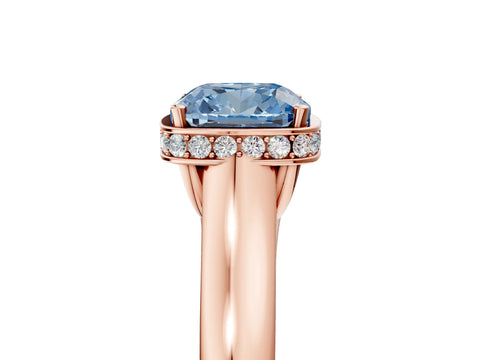 Rose gold Fancy Blue Cushion Cut Solitaire Diamond Engagement Ring with Four-Prong Setting and Tapered Band_5